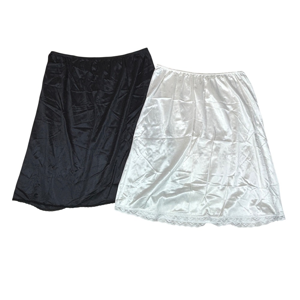Vassarette Warner's Vintage Half Slips 2XL Black & White Lace Trim Lot of 2 USA